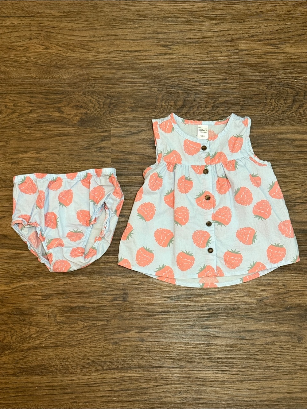 Carter's White & Coral Strawberry Print Tank Dress with Matching Bloomers